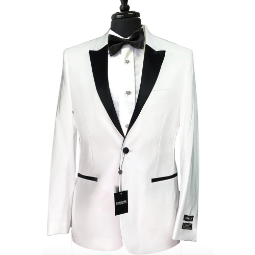 Couture 1910 Stretch 1-Button White Peak Lapel Coat and Contrasting Black Pants